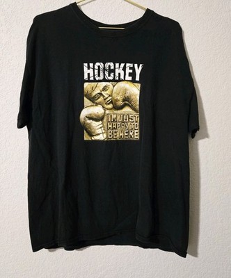 Hockey  I m Just Happy To Be Here  Graphic Tee   Black, Size XL 