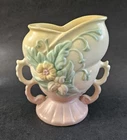 Vintage 1940s Hull Art Pottery Embossed Wildflower Double Handled Vase W-5-6 1/2