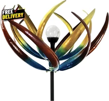 74 Multi-Color Tulip Wind Spinner Yard Decorations Solar Powered Glass Ball G...