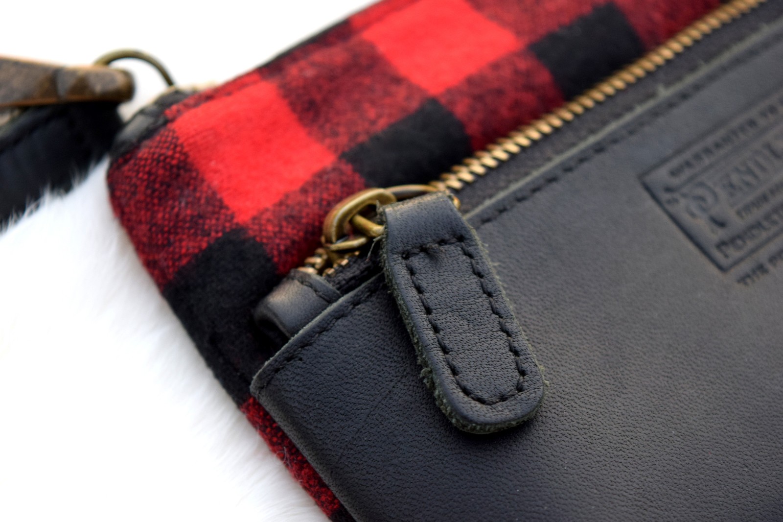 Red & Black Checkered Wool Pendleton Leather Wall… - image 5