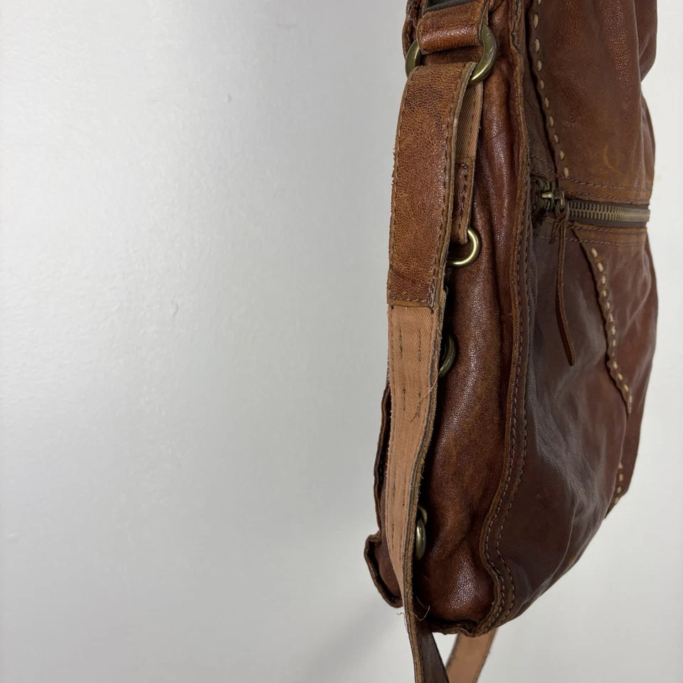 Lucky Brand Abbey Road Leather Bag Fold Over Brown Italian Elena Gilbert Y2K - Image 4 of 4