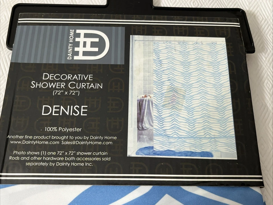 Cortina de chuveiro de poliéster Dainty Home Denise listra de zebra azul branca 72x72 NOVA - Imagem 2 de 4