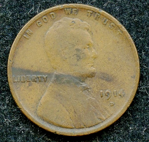 "Key Date" 1914-D Lincoln Wheat Cent 1c - Fine+ w/ Discoloration