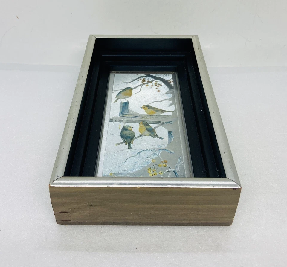 Marco de madera vintage de Navidad para pájaros de nieve arte colgante colores brillantes iridiscentes 6 Foto 3 de 4