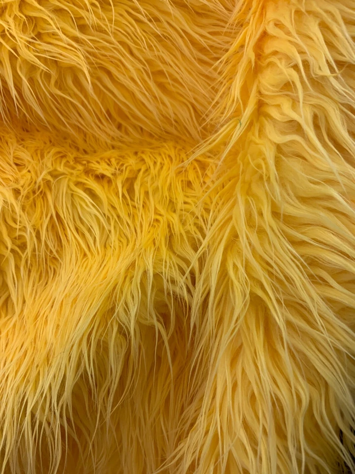 Fake FAUX FUR FABRIC By The Yard- Mango Yellow- Fake Fur Mongolian Long Pile - Image 3 of 4