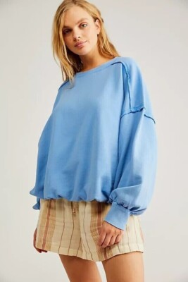 Free People We The Free Bubble Up Pullover Top Cotton Oversized Solid L 257043