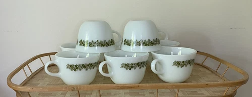 Pyrex Art Deco Spring Blossom Crazy Daisy Coffee Cup Mugs Set Of 8