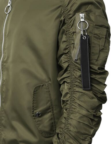 GIACCA BOMBER DA UOMO Windbreaker Zip Up Casual Lishgt Manica Raccolta ARRICCIATA - Foto 31 di 32