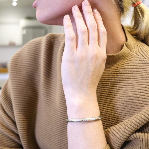 Henrich & Denzel Germany Bauhaus Bangle Platinum 24Kt Gold Inlaid 1.20 Diamonds - Picture 2 of 5