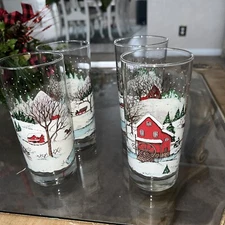 Vintage Libby Glass Sleigh Ride Glasses Set Of 4 6 Inches High
