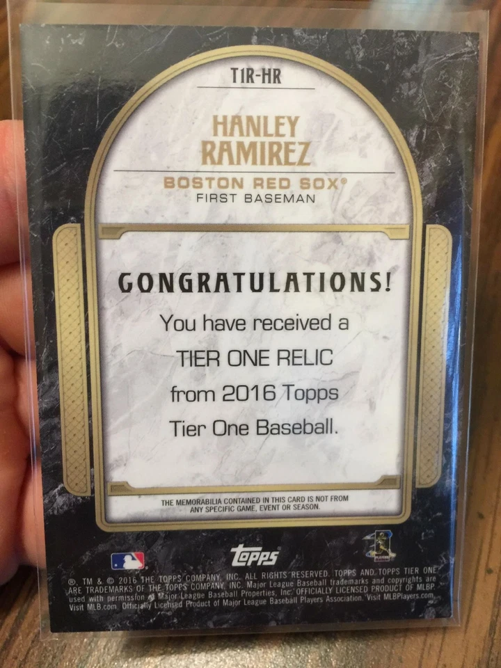 HANLEY RAMIREZ 2016 TOPPS TIER ONE BOSTON RED SOX GAME-USED BAT RELIC /299! - Image 2 of 2