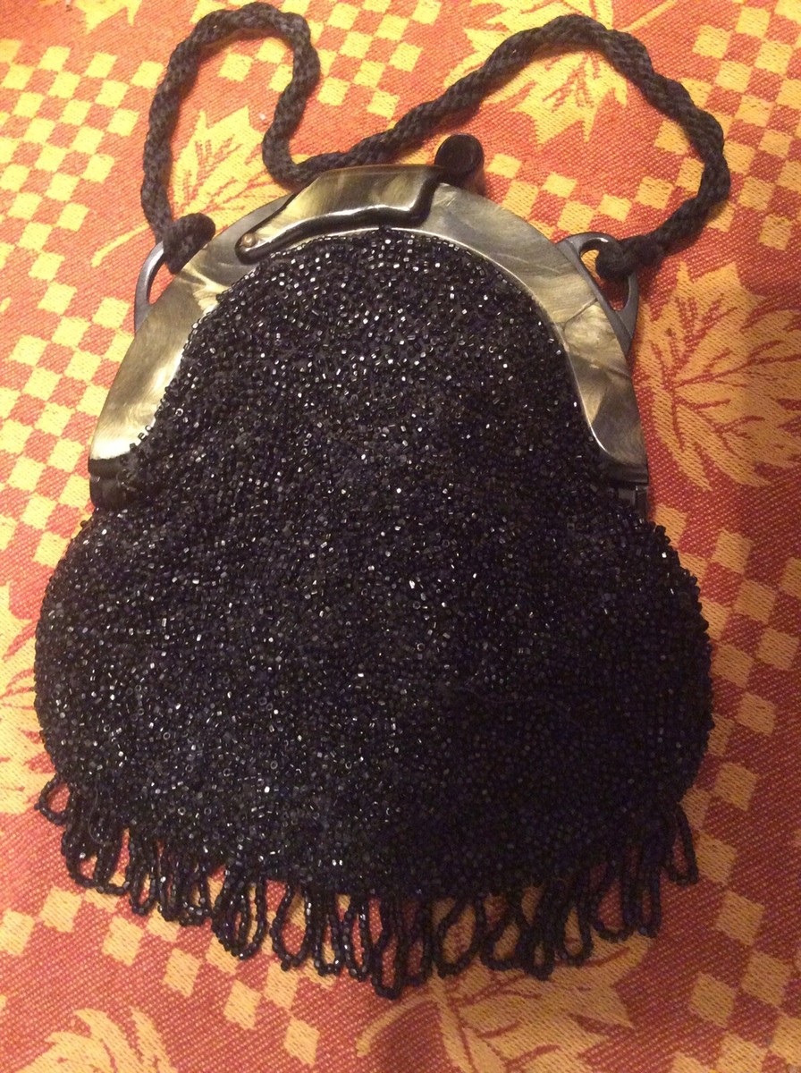 Antique 1920s purse Bakelite Green frame FRINGE Black Bead | eBay