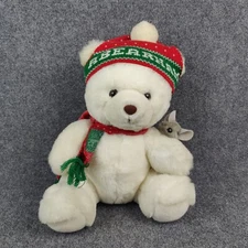 Vintage Abearham Bear Mouse Plush Christmas Teddy Hat & Scarf Stuffed Animal
