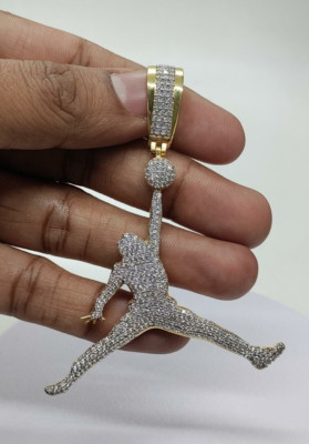 1.50 Ct Round Cut Natural Moissanite Big Jordan Charm Gold Plated Silver