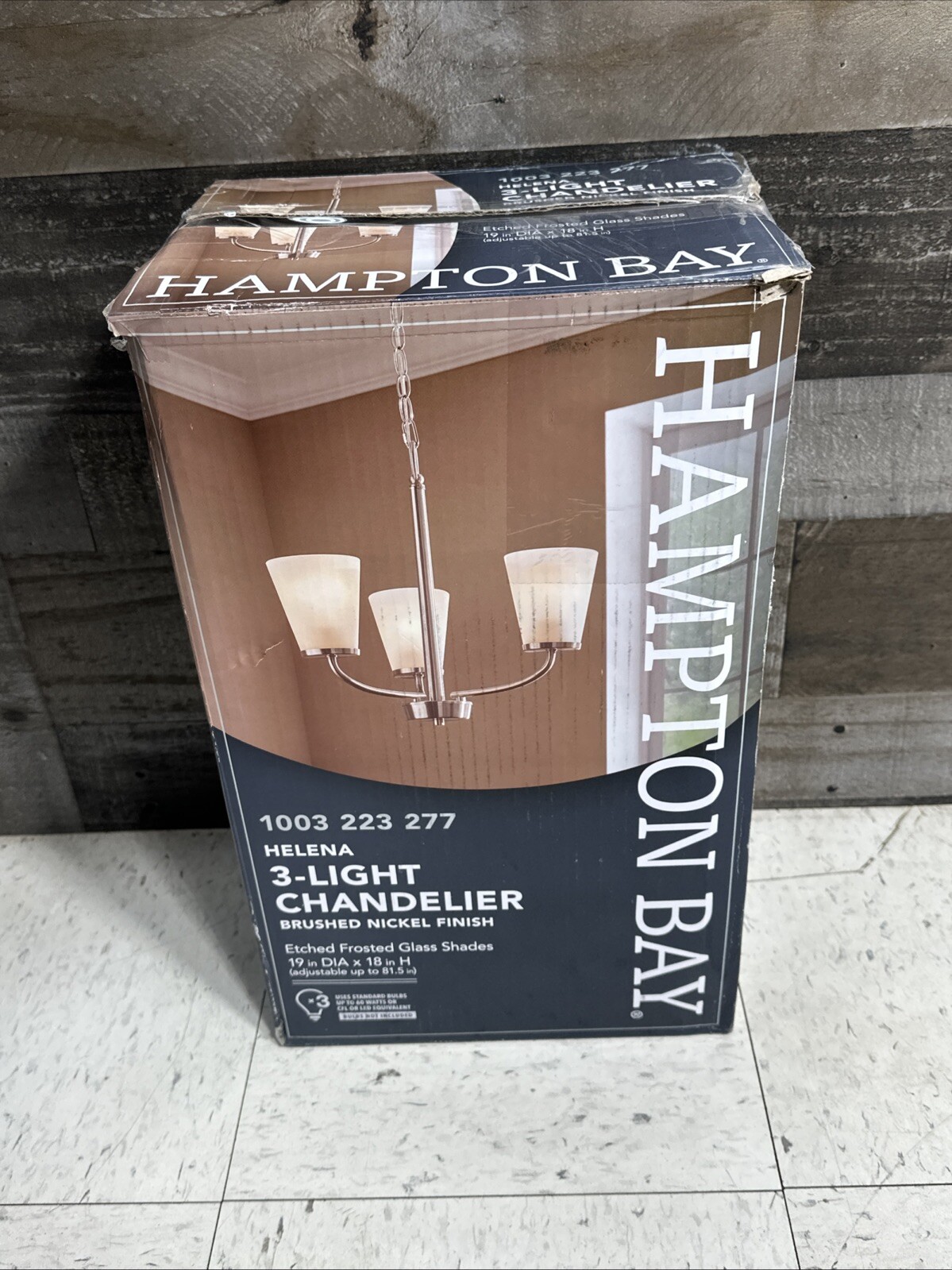 Hampton Bay HELENA 3-Light Brushed Nickel Chandelier 1003223277 - NEW