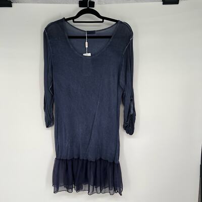 NWT Scandal Italy Chai Dress Women's Size 3 Blue Wash Roll Tab Sleeve Ruffle Hem