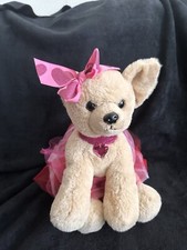 Bearington Collection K9 Dog Pink Heart Bow Brown Plush Stuffed Animal