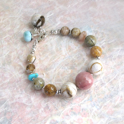 djs Sundance Agate Rhodonite Larimar Sterling Silver Boho Bracelet Lk Catalog