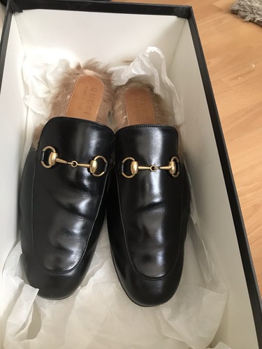 Gucci Princetown Black Leather Mens Slipper Horsebit Loafers Fur Shoe Uk 8 - Picture 6 of 13