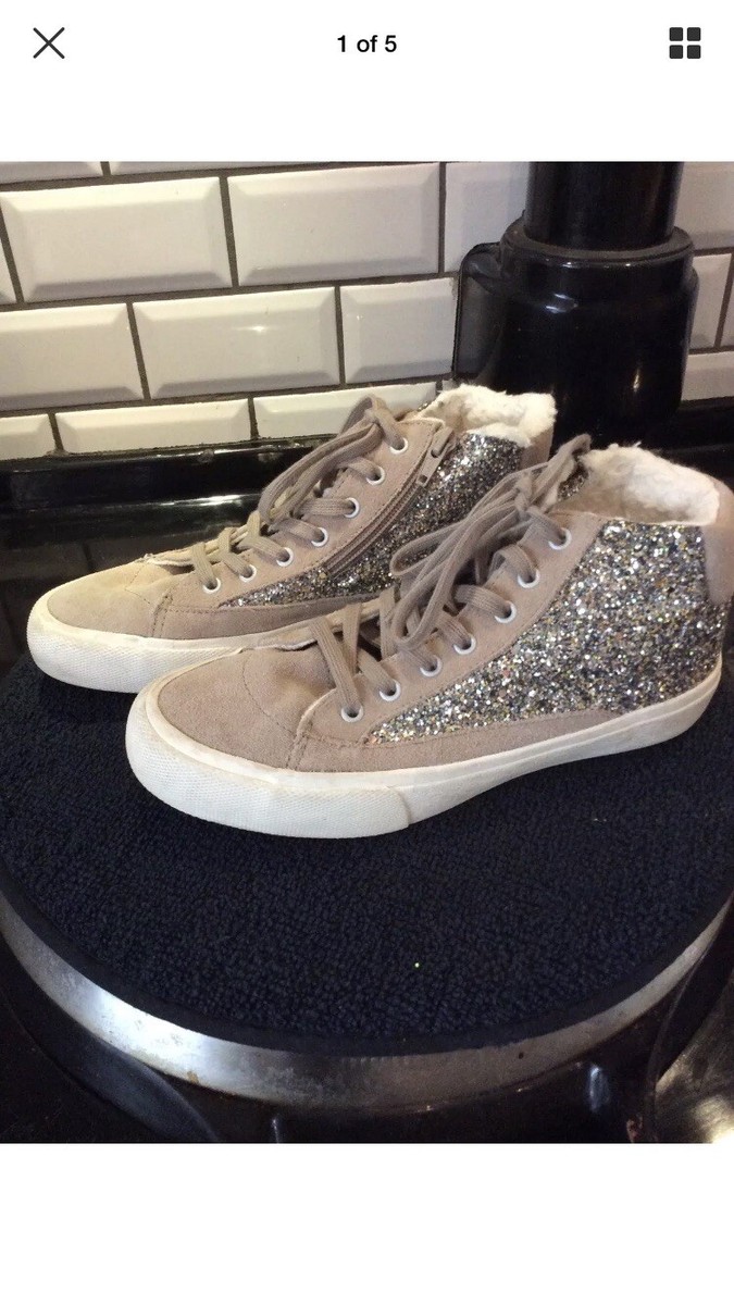 Zara High Top lace up glitter Style Sneakers (37) UK