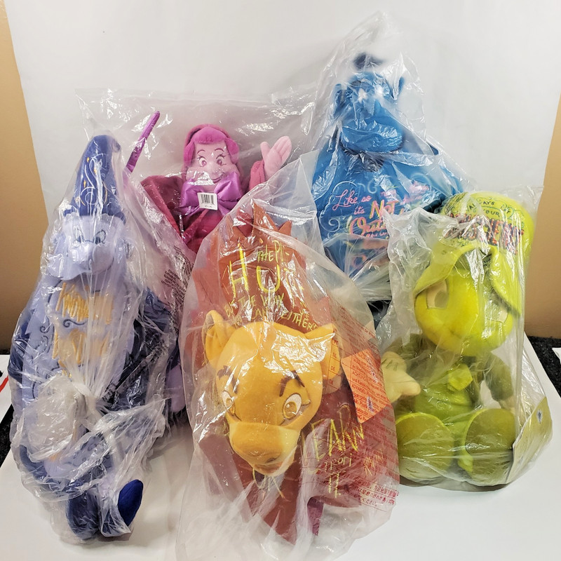 Disney Wisdom Plush Lot Simba Genie Jiminy Merlin Fairy Godmother Quote 2019