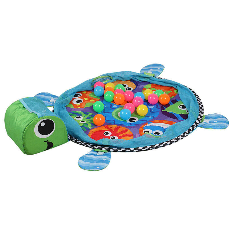Kids 3 in 1 Turtle Baby Gym Activity Floor Mat Ball Pit & Toys Baby