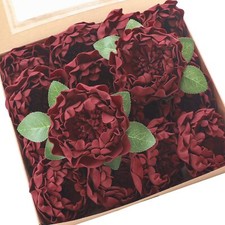 Artificial Flowers 16pcs 4" Burgundy Blooming Peonies Real Looking Foam Fake ...