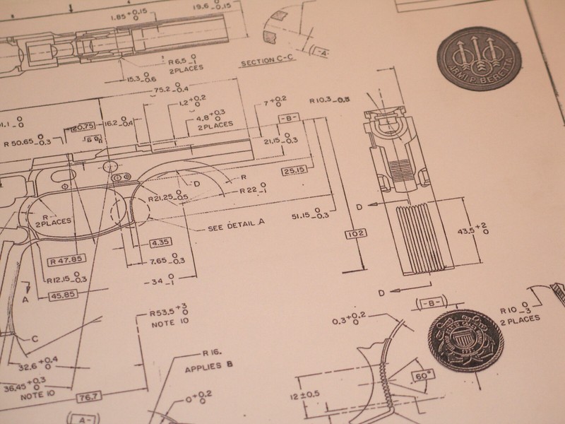 Beretta 92 M9 Pistol Measured Drawings, Blueprints!