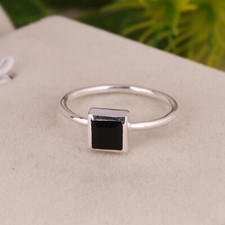 925 Sterling Silver Cushion Cut Black Onyx Gemstone Ring For Birthday Gift