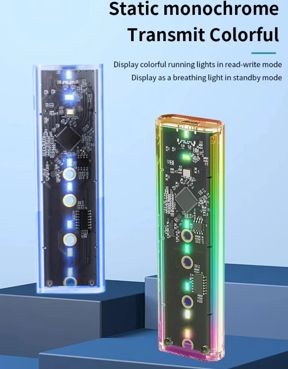 Boîtier SSD LED transparent RGB USB 3.0 M.2 NVME PCIe disque 2280 2260 2242 2230 - Image 4 of 4