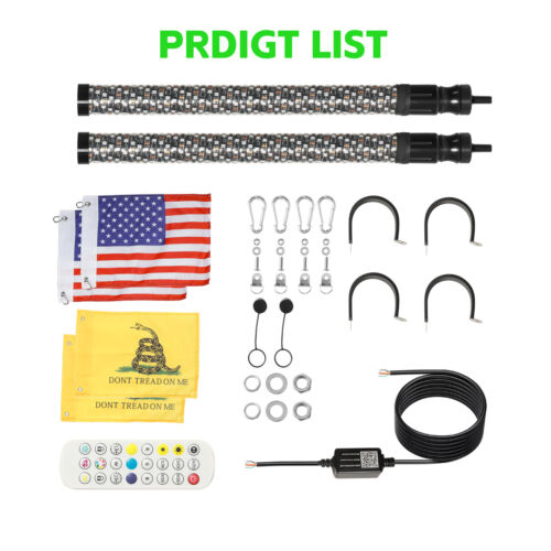 2FT Fat LED Spiral Whip Lights RGB Chasing Flag Warning Light For ATV UTV Can-am - Picture 8 of 16