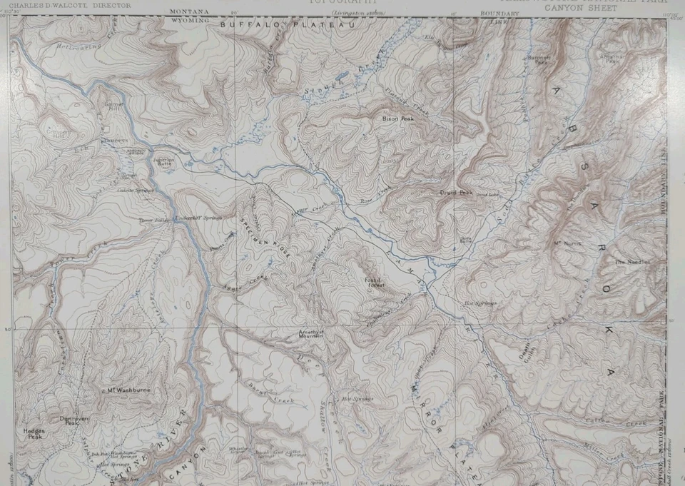 老式 1896 年美国地质调查局黄石国家公园地图 ~ 旧古董大峡谷 — 第 4/4 张图片