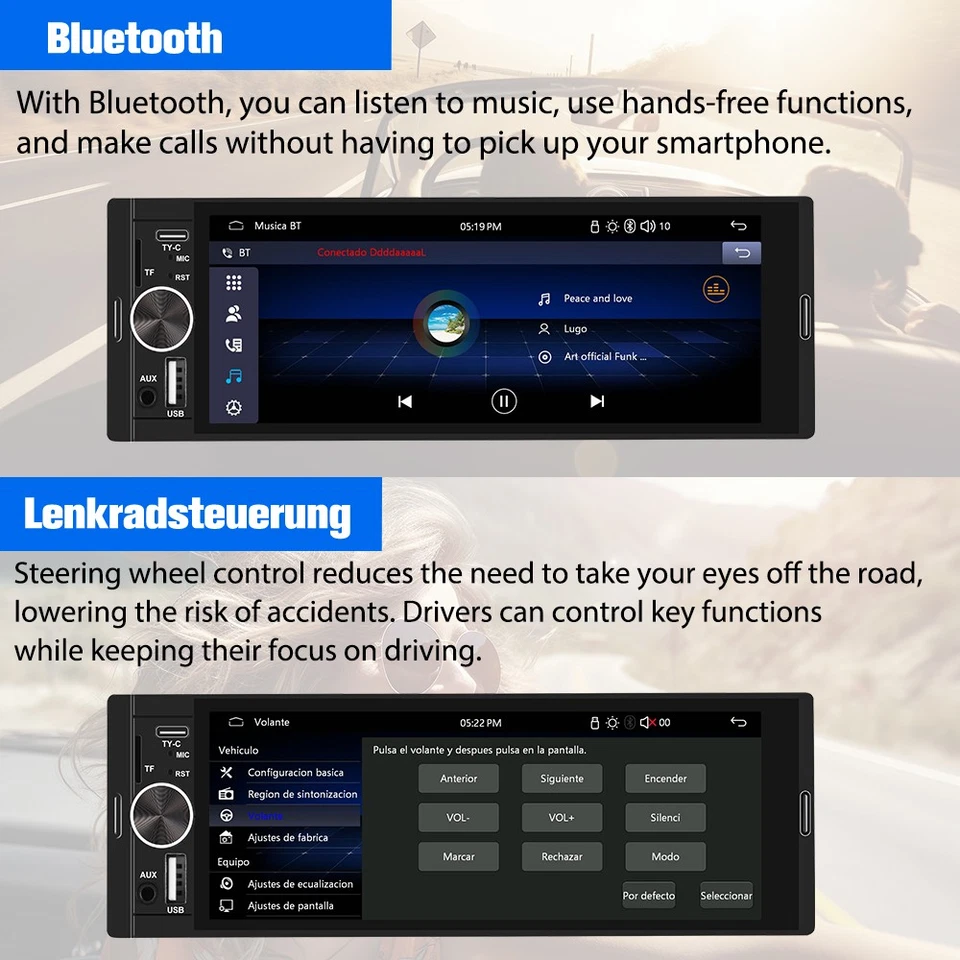6.36 Zoll 1 DIN Touchscreen Autoradio Carplay Android Auto Android 13 2+32G WIFI - Bild 4 von 4