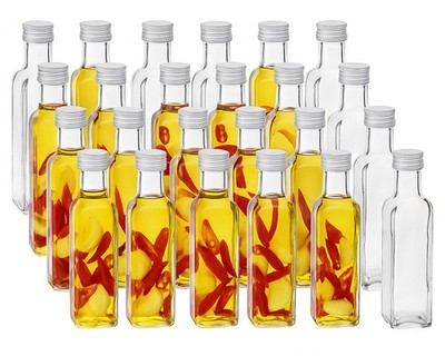 24 leere Glasflaschen Flaschen Maraska 250ml & ETIKETTEN zum Beschriften Silber