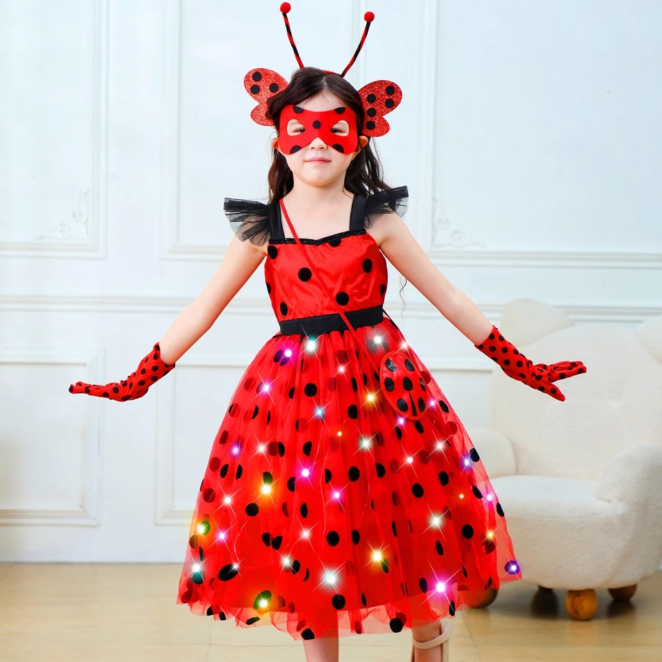 Disfraz de Ladybug iluminado para niñas | Vestido de princesa para niños pequeños para Halloween 5-6 años Foto 2 de 4