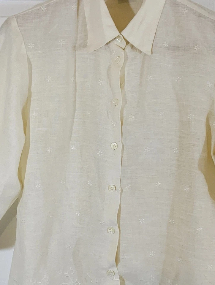 Camisa/Blusa/Top Emma James A Liz Claiborne Co. Mujer Lino Crema Talla 6 Floral Foto 3 de 4