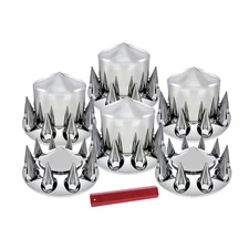 Complete Chrome Pointed Axle Cover Kit with Spiked Lug Nut Covers. 33mm ThreadON