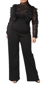 Fashion Nova In My Shadow Jumpsuit Women&rsquo;s Small Sheer Black Lace Ruffle Glam