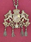 Miriam Haskell Necklace Gold Tone Coat of Arms Vintage Tassels Lions Crown Large