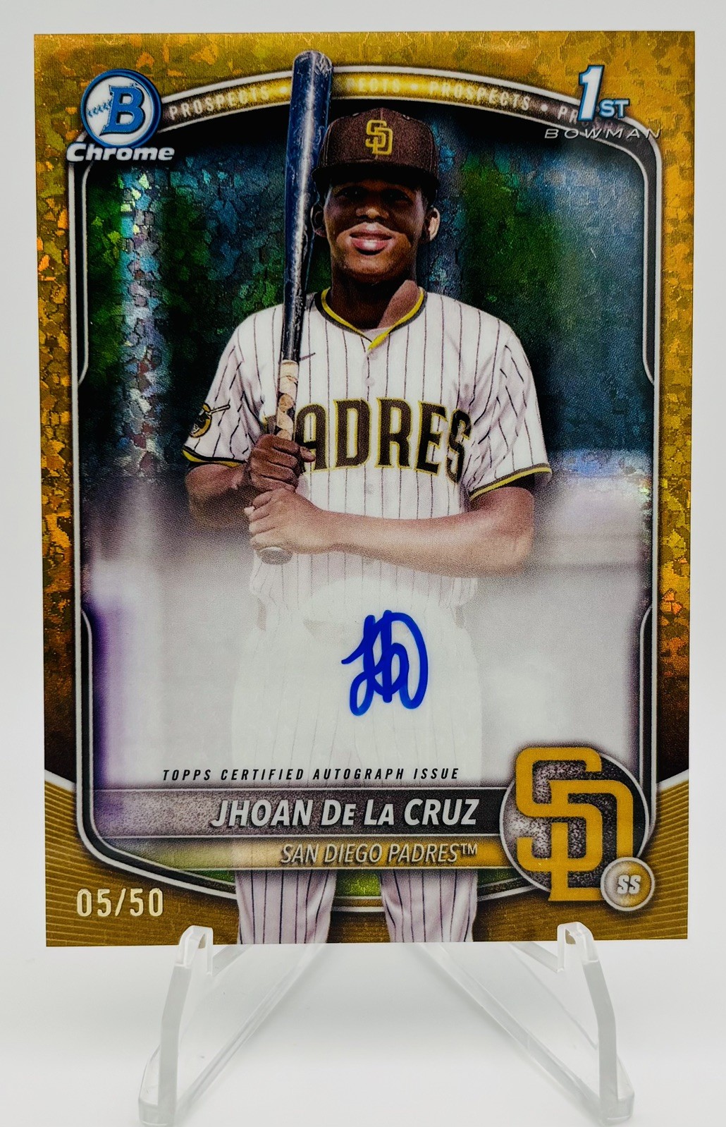 2025 Bowman Chrome 1st Jhoan De La Cruz Auto /50 Gold Mini Diamond Refractor🔥
