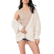 Free People Nevermind Cardigan S Creme Brulee Fuzzy Knit Oversized Sweater
