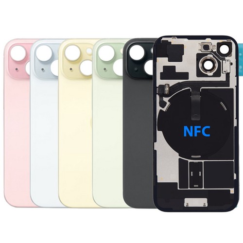 Vitre arrière iPhone 15 Plus avec plaque et Lentille NFC et Flash avec logo - Photo 1/1