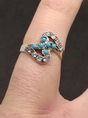 Ancienne Bague En Argent Massif 925 Anneaux Créateur Élément Bleu Et Zircon - Photo 1/4