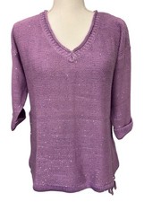 DKNY Jeans Womens M Sequin V-Neck Sweater Soft Comfortable Lightweight