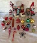 Collection Various Christmas Ornaments Glass Balls Elf Santa Figures