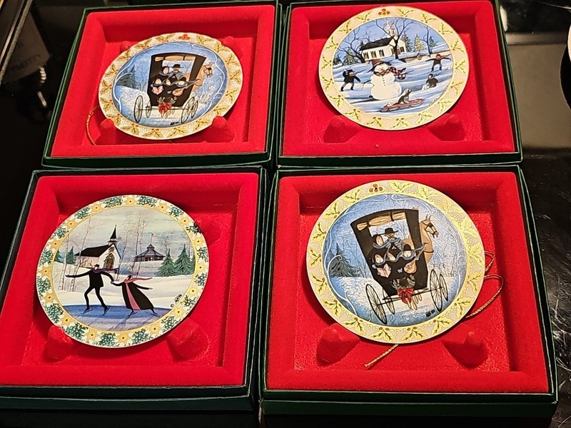 Lot 4 P. Buckley Moss Frosty Snowman Anna Perenna Porcelain Ornament LE Germany 