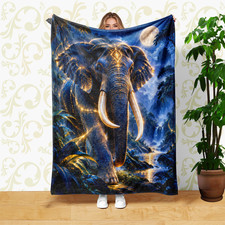 Elephant at Jungle Waterfall Coral Fleece Blanket Living Room Decor