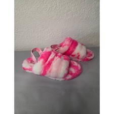 UGG Fluff Yeah Slide Marble Pink White Youth 5 Shearling Slingback Slippers 196