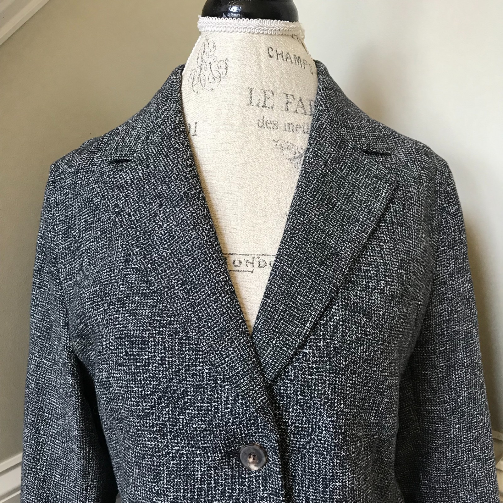 NWOT Lafayette 148 NY Linen Blazer Jacket Womens 10 Black White Two Button NEW image 4