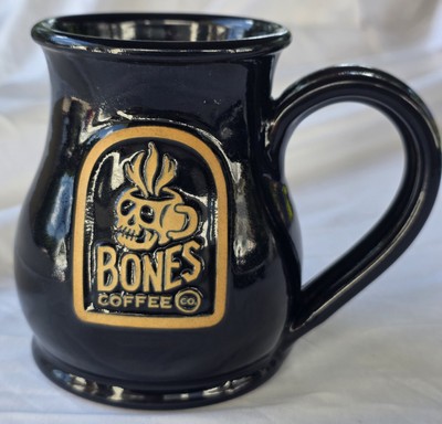 BONES COFFEE CO 2020 Skull Logo Black Ceramic Mug  Deneen Pottery USA Hand Made